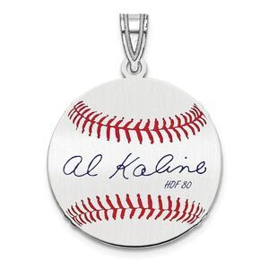 Sterling Silver Al Kaline Signature SM Enamel Baseball Pendant